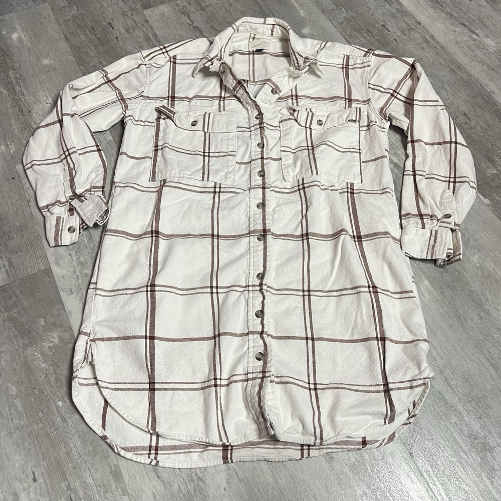 Universal Thread Women's‎ Size M Ivory Long Sleeve Cotton flannel Shirt Bag6